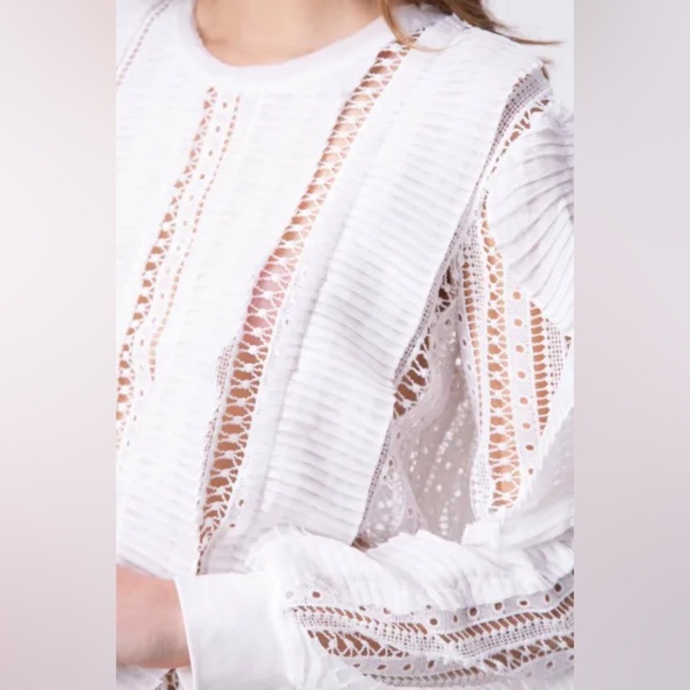 Anthropology Augusta White Womens Ruffle Sleeve Pullover size S